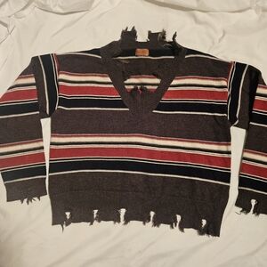 POL Striped Distressed Sweater Large